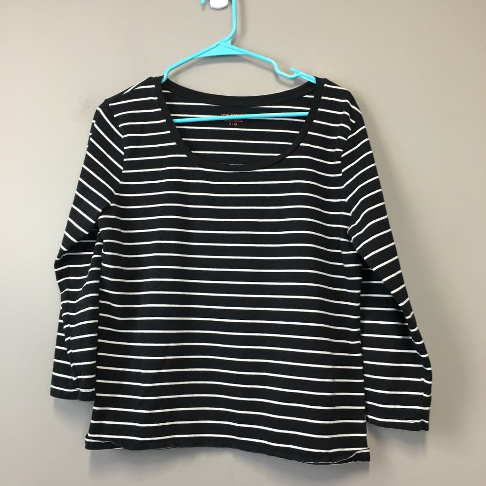 Joe Fresh Black White Striped Scoop Neck Top